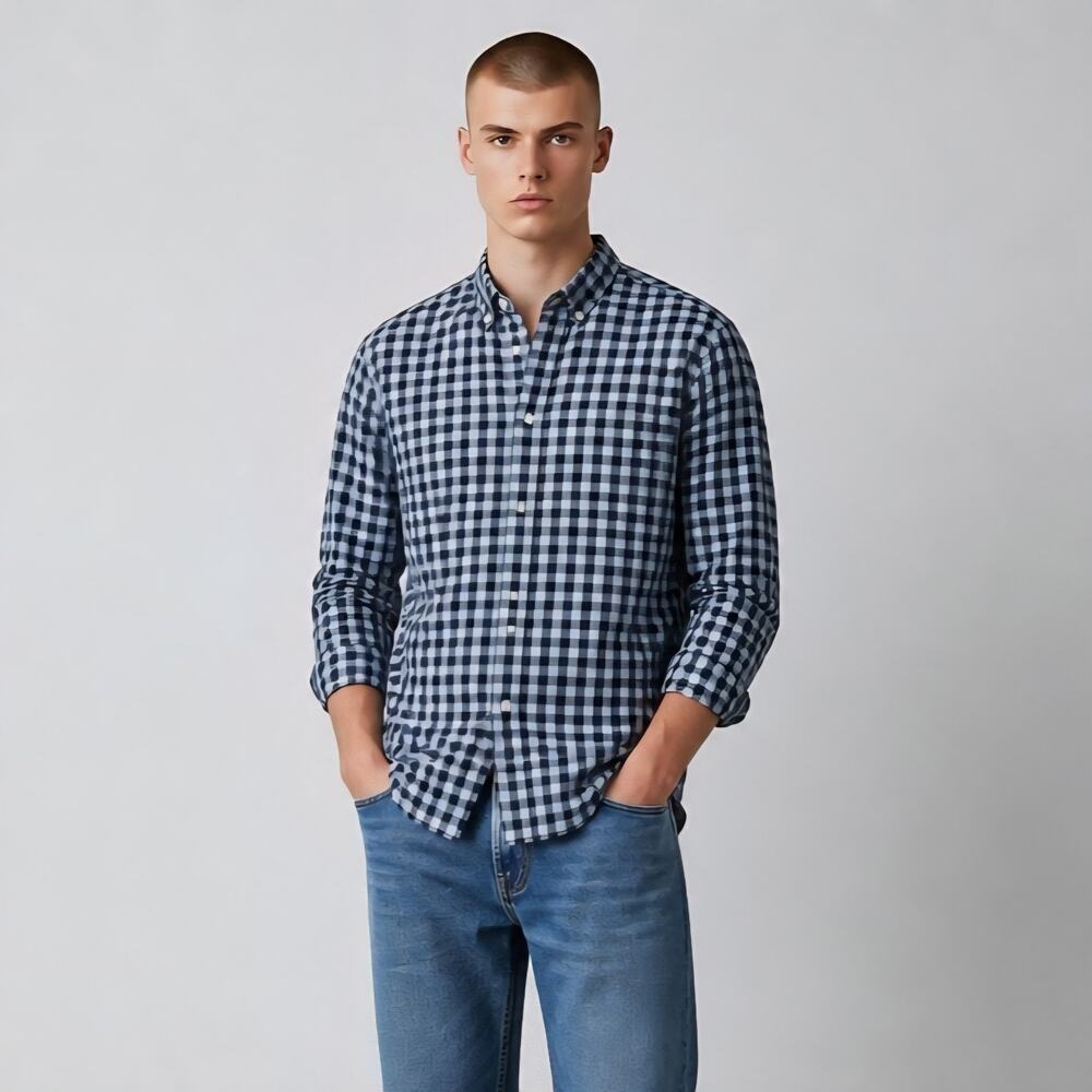 Abercrombie & Fitch Mens Button Down Shirt Size M Relaxed Blue Check Long Sleeve